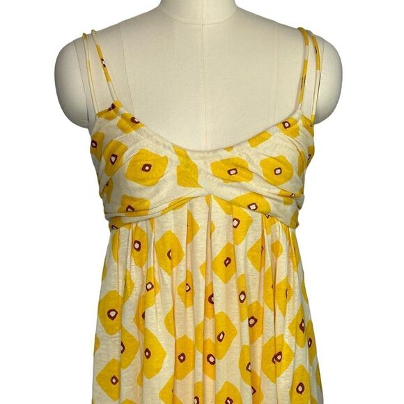 Diane Von Furstenberg Yellow Silk Linen Floral Print Dress| Size 10 - Picture 2 of 8